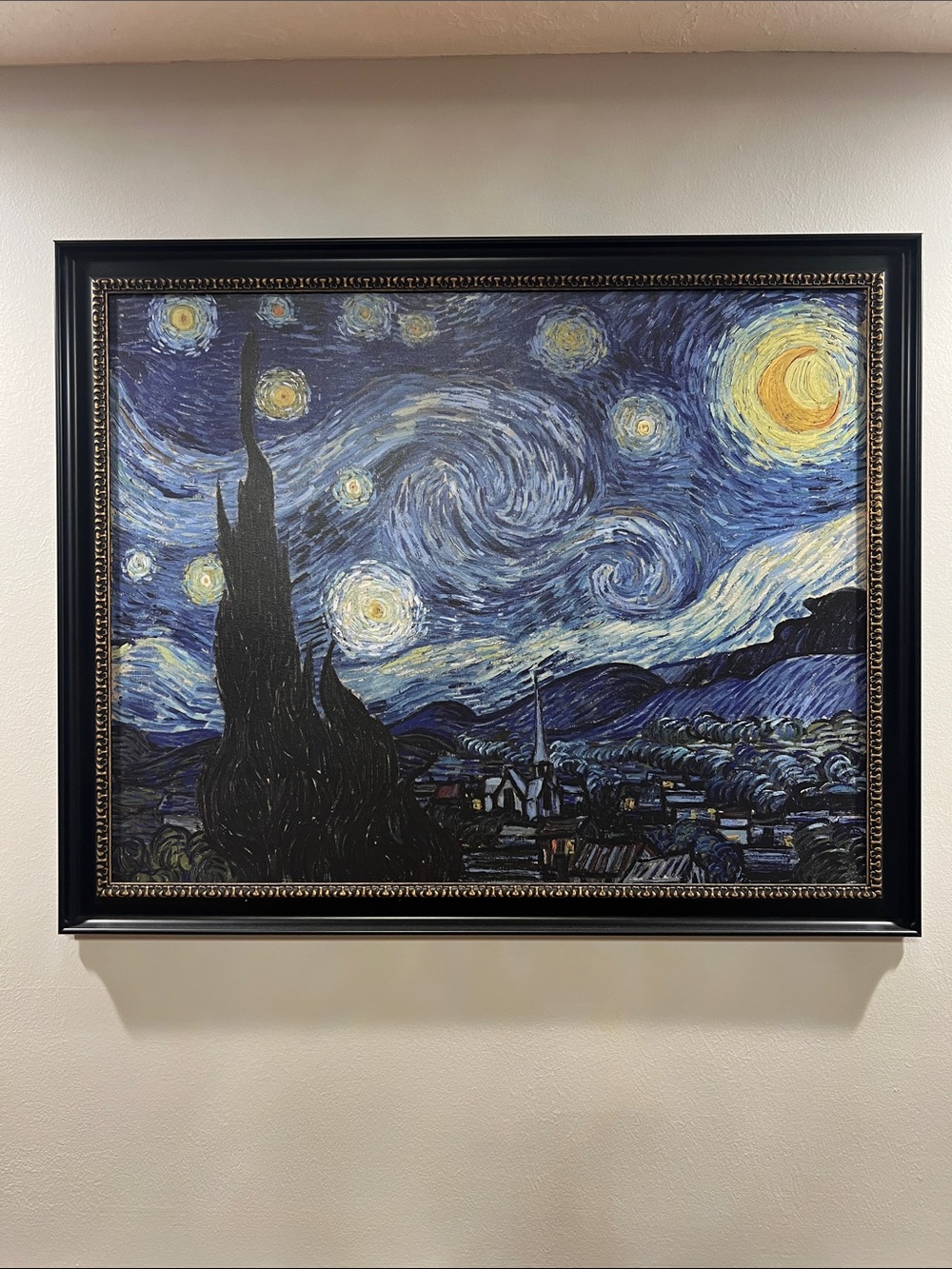 Starry Night Wall Art Print - Blue & Yellow Framed Canvas